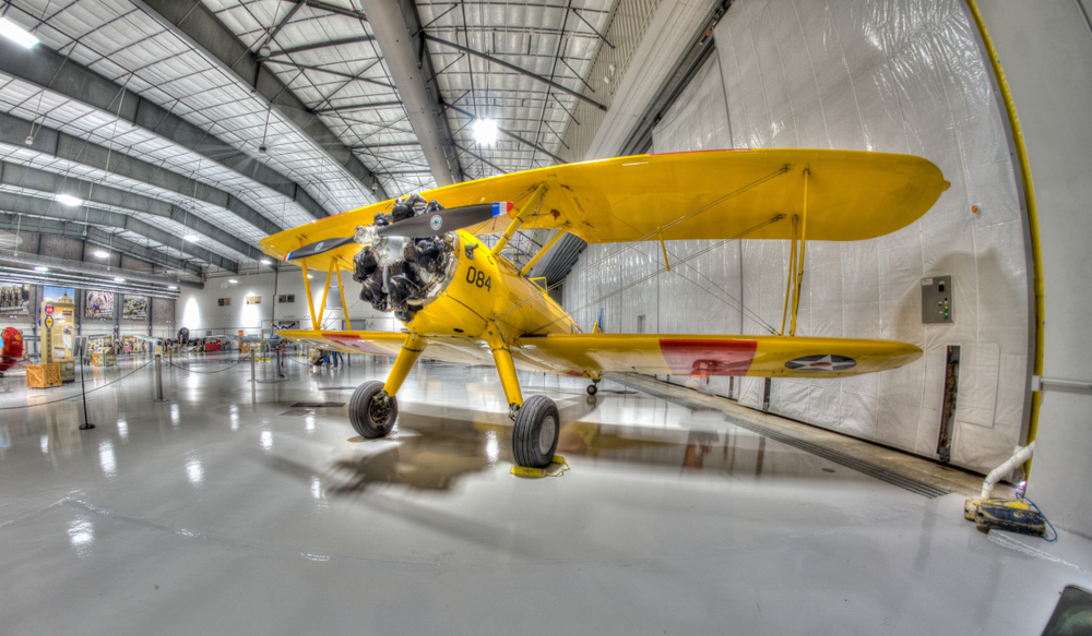 Yellow bi-plane at the Lone Star Flight Museum.