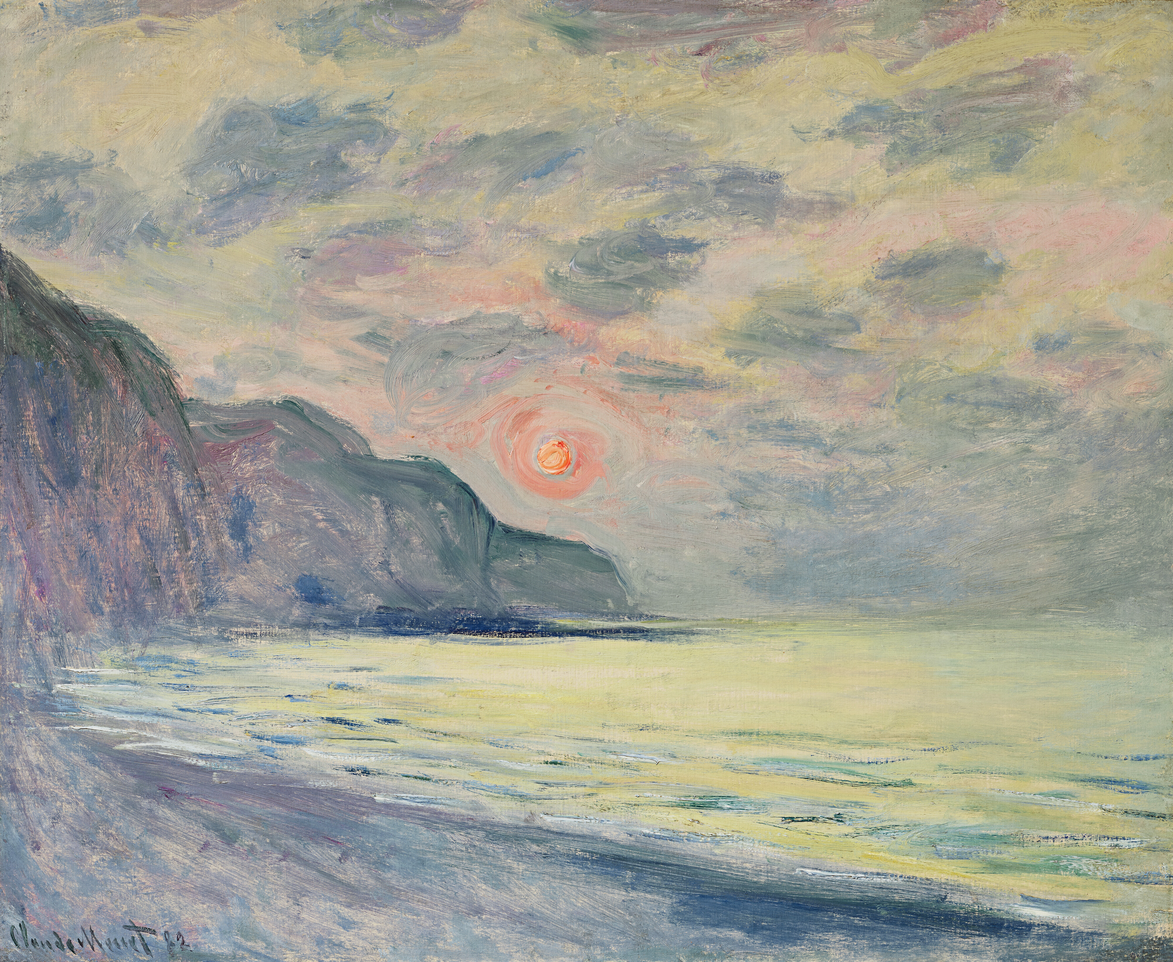 The Collection of Salvador and Christina Lang Assaël CLAUDE MONET (1840-1926) Soleil couchant, temps brumeux, Pourville oil on canvas 24¼ x 29¼ in. (61.5 x 74.3 cm.) Painted in 1882 $2,500,000-3,500,000