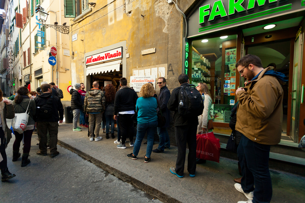 The reassuring lines outside All’Antico Vinaio - home of the best sandwich in Florence. 