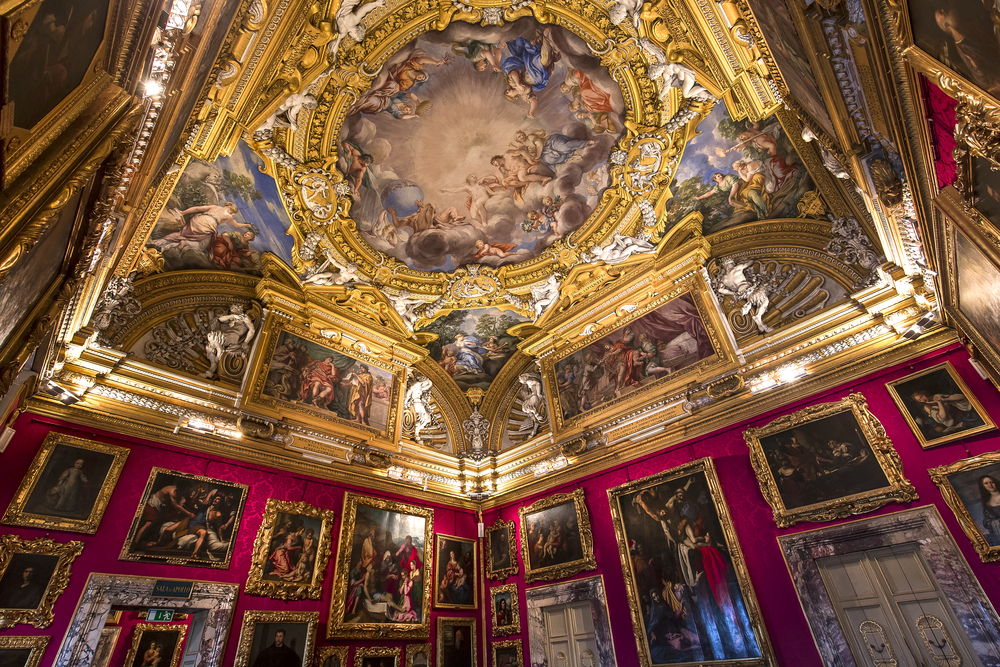 Stunning ceiling frescoes inside the opulent Palazzo Pitti